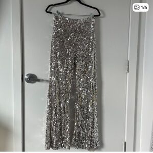 Ladies Silver Sequins Flare Pants Size Medium